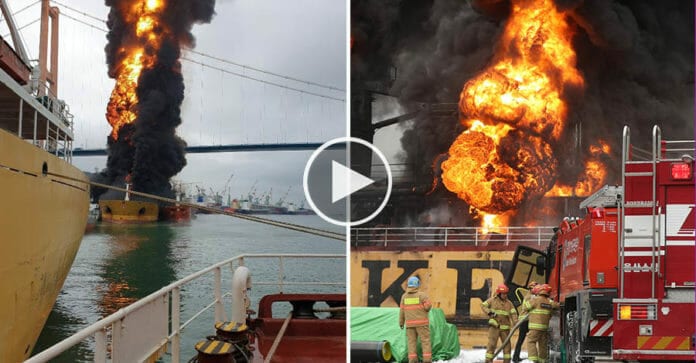 Ulsan: Tàu chở dầu phát nổ ngay dưới chân cầu Ulsan làm 9 người bị thương