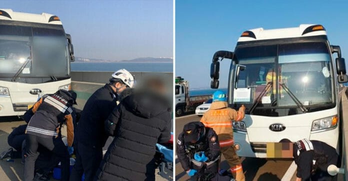Tài xế đột nhiên bất tỉnh, xe bus chở khách du lịch từ sân bay Incheon mất lái đâm vào dải phân cách